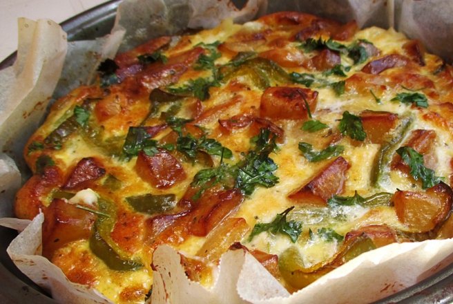 Omleta cu cartofi prajiti si mozzarella (la cuptor)