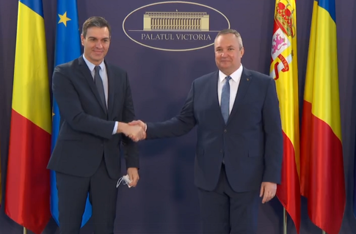 VIDEO Prim-ministrul Regatului Spaniei, Pedro Sánchez, a fost primit la Palatul Victoria de premierul Nicolae Ciucă
