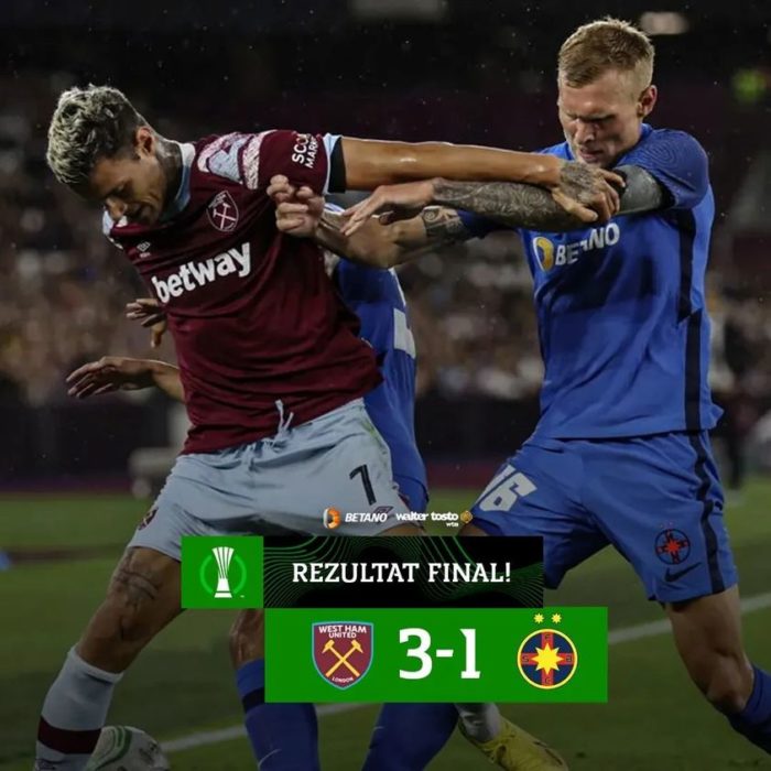 Fotbal: FCSB, învinsă de West Ham cu 3-1, în Europa Conference League