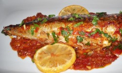 Macrou cu sos de rosii la cuptor