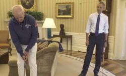 VIDEO Barack Obama a jucat o partidă de golf în Biroul Oval cu actorul Bill Murray