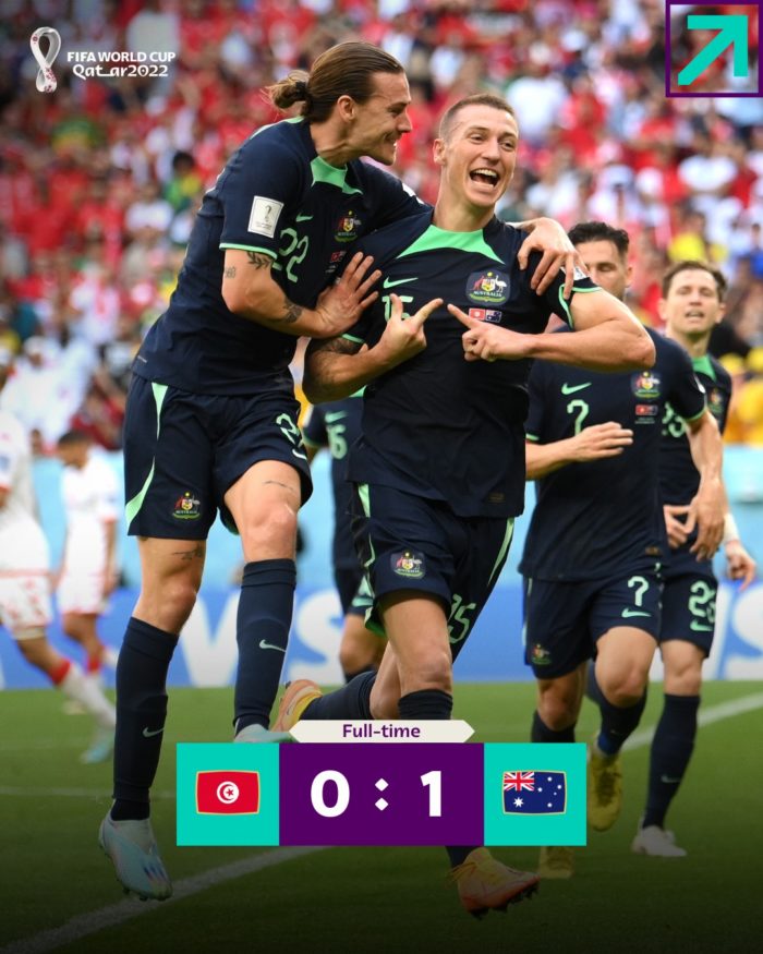 Fotbal – CM 2022: Australia, învingătoare în faţa Tunisiei cu 1-0